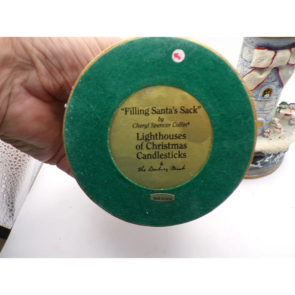 Cheryl Spencer Collin Christmas Lighthouse‎ Candlestick Holders The Danbury Mint